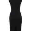 Gaia Black Cashmere Blend Turtle Neck Midi Dress