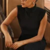 Gaia Black Cashmere Blend Turtle Neck Midi Dress
