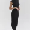 Gaia Black Cashmere Blend Turtle Neck Midi Dress