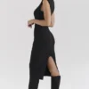 Gaia Black Cashmere Blend Turtle Neck Midi Dress
