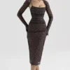 Gaia Black Lace Corset Midi Dress