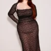 Gaia Black Lace Corset Midi Dress