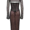 Gaia Black Lace Corset Midi Dress