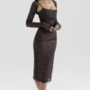 Gaia Black Lace Corset Midi Dress