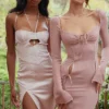 Georgia Crystal Satin and Lace Midi Dress