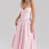 Georgie Pink Rose Print Stretch Cotton Halter Neck Midi Dress