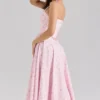Georgie Pink Rose Print Stretch Cotton Halter Neck Midi Dress