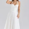 Georgie White Stretch Cotton Halter Neck Midi Dress