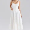 Georgie White Stretch Cotton Halter Neck Midi Dress
