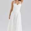 Georgie White Stretch Cotton Halter Neck Midi Dress