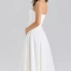 Georgie White Stretch Cotton Halter Neck Midi Dress