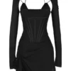 Gianna Black Real Silk Corset Mini Dress