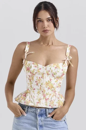 Gigou Royal Rose Print Peplum Cotton Corset