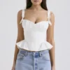 Gigou White Peplum Cotton Corset