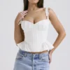 Gigou White Peplum Cotton Corset