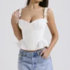 Gigou White Peplum Cotton Corset