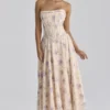 Gina Ivory Sweet Peony Floral Print Strapless Maxi Dress