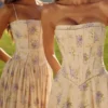Gina Ivory Sweet Peony Floral Print Strapless Maxi Dress