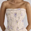 Gina Ivory Sweet Peony Floral Print Strapless Maxi Dress