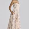 Gina Ivory Sweet Peony Floral Print Strapless Maxi Dress