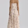 Gina Ivory Sweet Peony Floral Print Strapless Maxi Dress