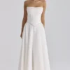 Gina White Cotton Strapless Maxi Dress
