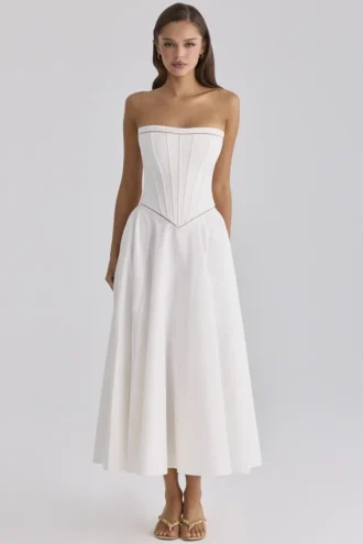 Gina White Cotton Strapless Maxi Dress