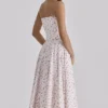 Gina White Rose Print Strapless Cotton Maxi Dress