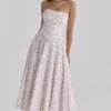 Gina White Rose Print Strapless Cotton Maxi Dress