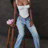 Gini White Lace Back Corset