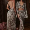 Giulia Pewter Shimmer Velvet Satin Top