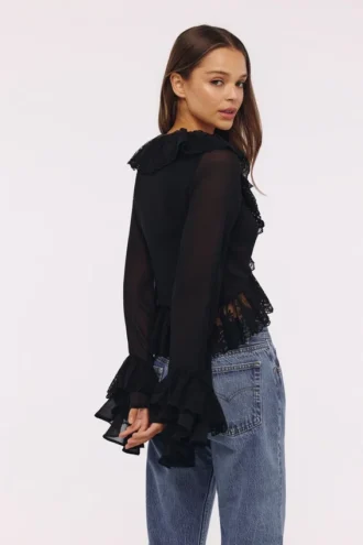 Goya Black Ruffled Sleeve Blouse