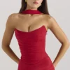 Hallie Holly Red Strapless Corset Top with Detachable Neck Scarf