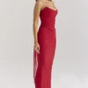 Cassidy Holly Red Mesh Maxi Skirt with Fluted Hem