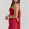 Hallie Holly Red Strapless Corset Top with Detachable Neck Scarf