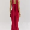 Cassidy Holly Red Mesh Maxi Skirt with Fluted Hem