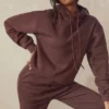 Halo Chocolate Cotton Fleece-Back Oversized Hoodie