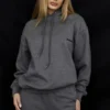 Halo Dark Grey Cotton Fleece-Back Oversized Hoodie