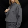Halo Dark Grey Cotton Fleece-Back Oversized Hoodie