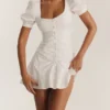 Hameda White Puff Sleeve Mini Dress