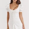 Hameda White Puff Sleeve Mini Dress