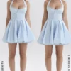 Harriet Bluebell Cotton Halter Mini Dress