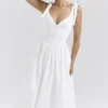 Hattie White Pin Tuck Cotton Midi Sundress