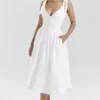 Hattie White Pin Tuck Cotton Midi Sundress