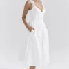 Hattie White Pin Tuck Cotton Midi Sundress
