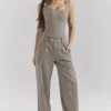 Hayden Brown Puppytooth Wide Leg High Waist Tailored Trousers
