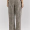 Hayden Brown Puppytooth Wide Leg High Waist Tailored Trousers