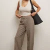 Hayden Brown Puppytooth Wide Leg High Waist Tailored Trousers