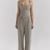 Hayden Brown Puppytooth Wide Leg High Waist Tailored Trousers