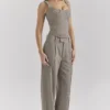 Hayden Brown Puppytooth Wide Leg High Waist Tailored Trousers